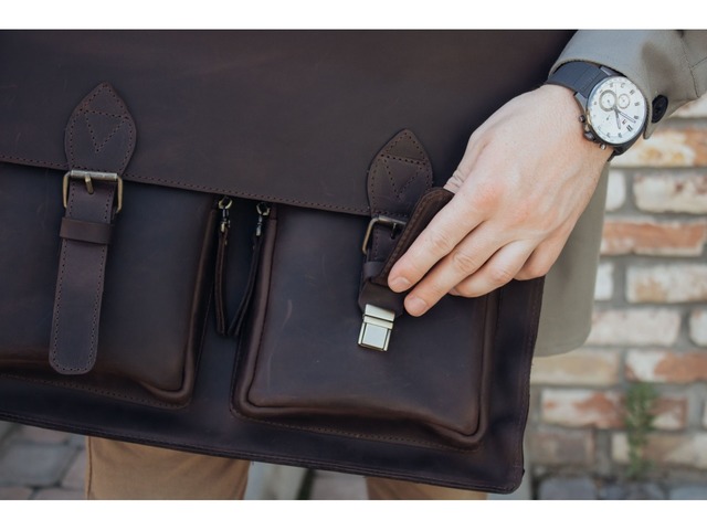 Коричневий портфель для ноутбука 15 дюймів, Чоловіча сумка месенджер шкіряна для документів