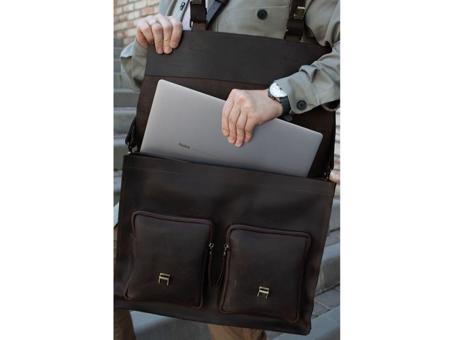 Коричневий портфель для ноутбука 15 дюймів, Чоловіча сумка месенджер шкіряна для документів