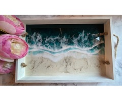 Поднос деревянный «Море» эпоксидной смолой