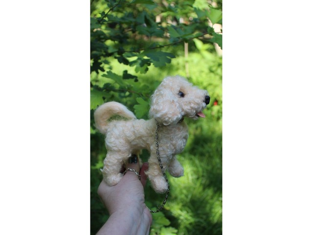 Мальтіпу реалістична собака валяна іграшка інтерєрна пес пудель хендмєйд подарунок собачка песик