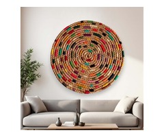 Стильний круглий настінний декор ручної роботи з джуту, ф50см