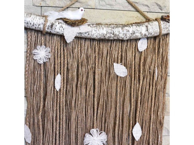 Панно на стіну "Берізка" з джуту та мішковини в стилі рустик, кантрі, еко