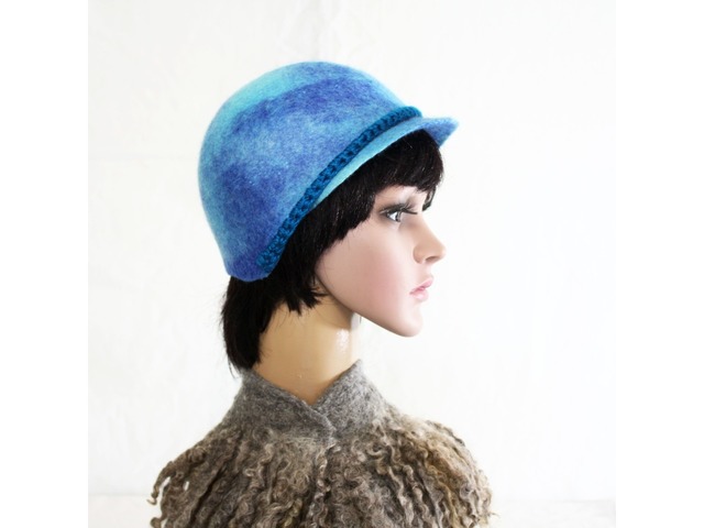 Шляпка - кепка ′ Blue′ - авторский войлок