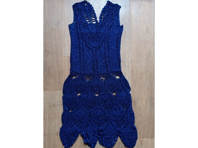 Вечернее платье р 44 46 вязанное крючком ручной работы синие с голубым люрексом
