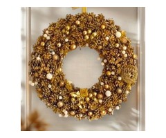 Рождественский венок из шишек золотой ручной работы