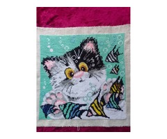 Котик з рибками. Вишита картина.
