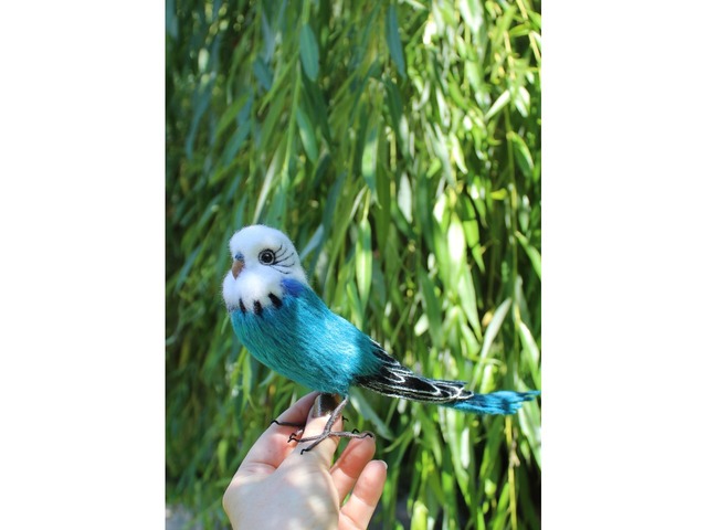 Папуга хвилястий іграшка валяна з шерсті інтерєрна пташка попугай волнистий сувенір подарунок