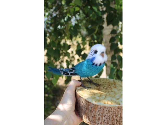 Папуга хвилястий іграшка валяна з шерсті інтерєрна пташка попугай волнистий сувенір подарунок