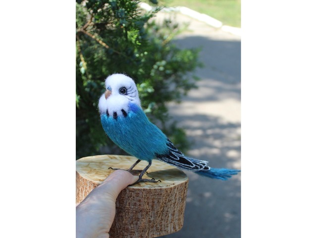 Папуга хвилястий іграшка валяна з шерсті інтерєрна пташка попугай волнистий сувенір подарунок