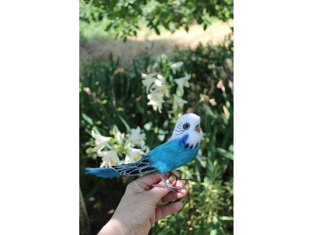 Папуга хвилястий іграшка валяна з шерсті інтерєрна пташка попугай волнистий сувенір подарунок