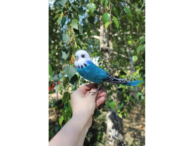 Папуга хвилястий іграшка валяна з шерсті інтерєрна пташка попугай волнистий сувенір подарунок