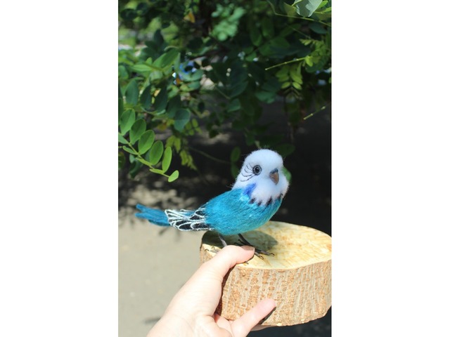 Папуга хвилястий іграшка валяна з шерсті інтерєрна пташка попугай волнистий сувенір подарунок