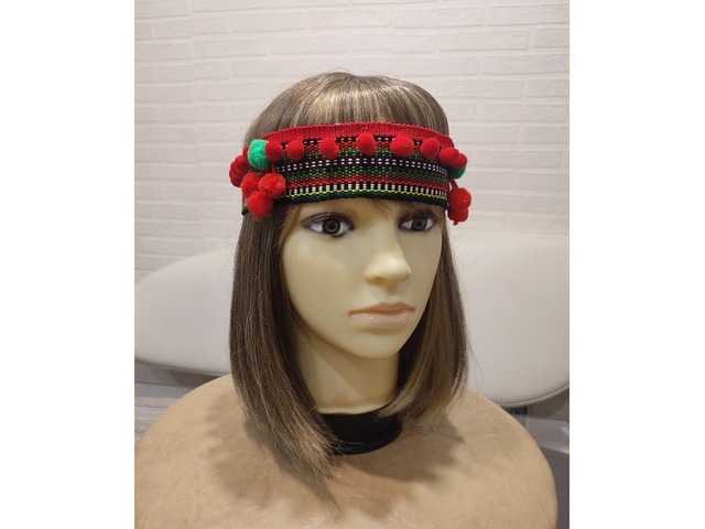 Ободок в українському стилі, чільце з помпонами, гуцульське чільце