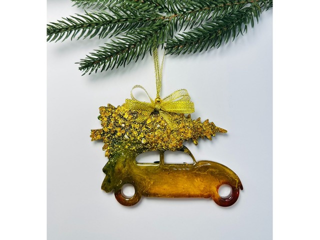 Набір новорічних прикрас на ялинку з епоксидної смоли. Ялинкові іграшки.