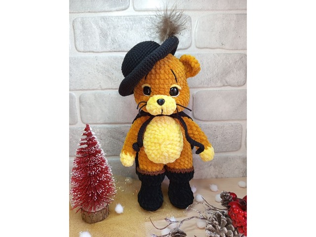 Кіт у чоботях, герой мультфільму, плюшева іграшка, ручна робота