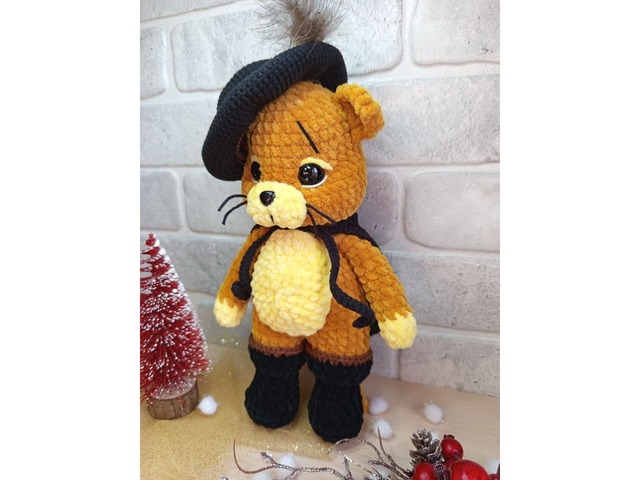 Кіт у чоботях, герой мультфільму, плюшева іграшка, ручна робота