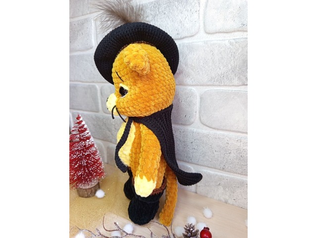 Кіт у чоботях, герой мультфільму, плюшева іграшка, ручна робота