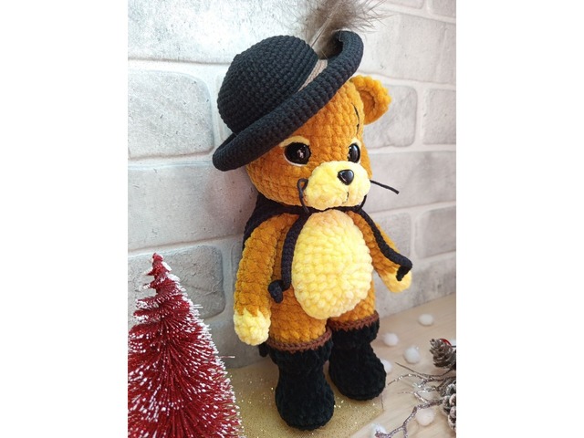 Кіт у чоботях, герой мультфільму, плюшева іграшка, ручна робота