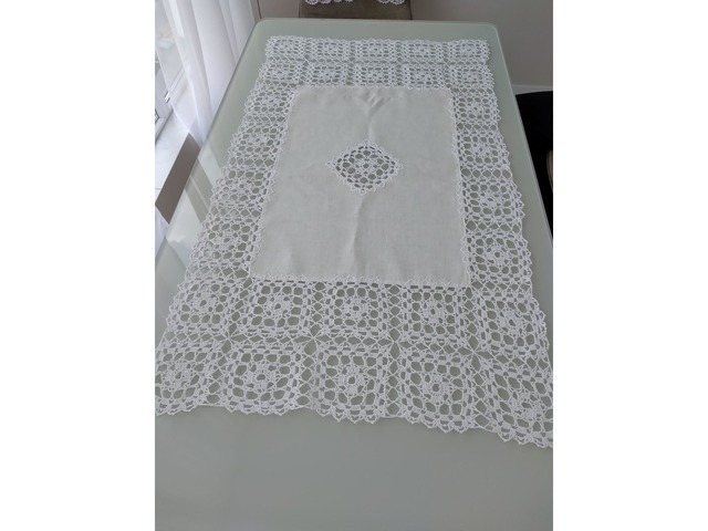 Ажурная комбинированная скатерть, вязаная крючком, ручной сборки