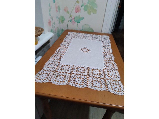 Ажурная комбинированная скатерть, вязаная крючком, ручной сборки