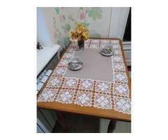 Скатерть ажурная комбинированная, вязаная крючком, ручной сборки.