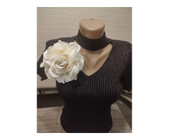 Брошка біла троянда ручної роботи, біла квітка брошка