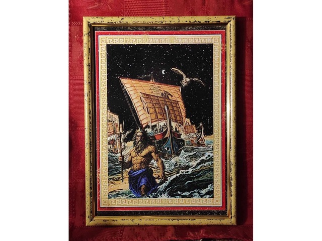 Картина,панно.Посейдон морской бог и Одиссей .Античный стиль.Греция.