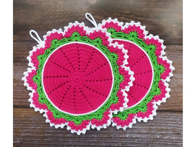 Вязаная подставка под горячее, декор для кухни