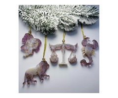 Набір новорічних прикрас на ялинку з епоксидної смоли.