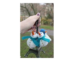 Іграшки на ялинку снеговички валяна іграшка брелок прикраса з вовни інтерєрна