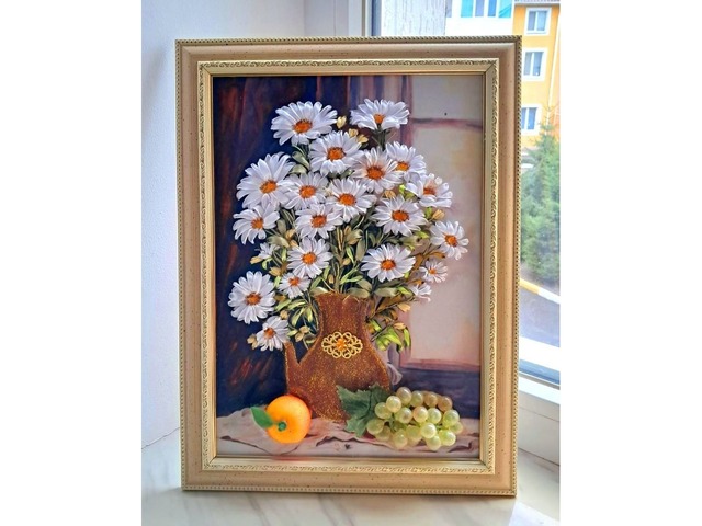 Картина стрічками "Ніжні ромашки"