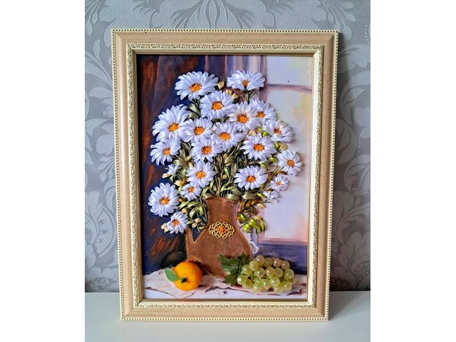 Картина стрічками "Ніжні ромашки"