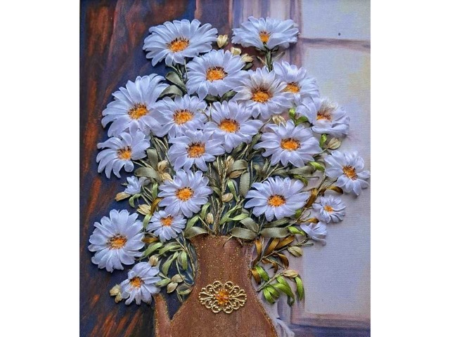 Картина стрічками "Ніжні ромашки"