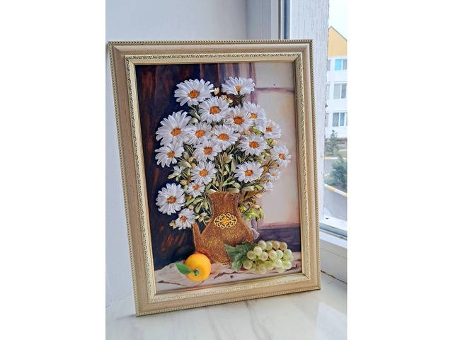 Картина стрічками "Ніжні ромашки"