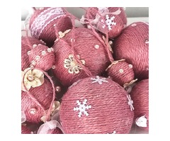 Набір новорічних куль із джутового рожевого шпагату