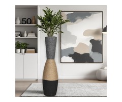 Висока підлогова ваза з джутовим декором (80 см) – рустик, бохо, лофт стиль