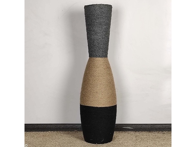 Висока підлогова ваза з джутовим декором (80 см) – рустик, бохо, лофт стиль