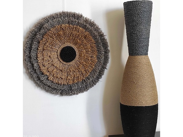 Висока підлогова ваза з джутовим декором (80 см) – рустик, бохо, лофт стиль