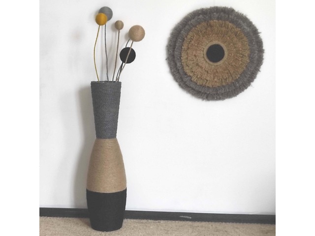 Висока підлогова ваза з джутовим декором (80 см) – рустик, бохо, лофт стиль