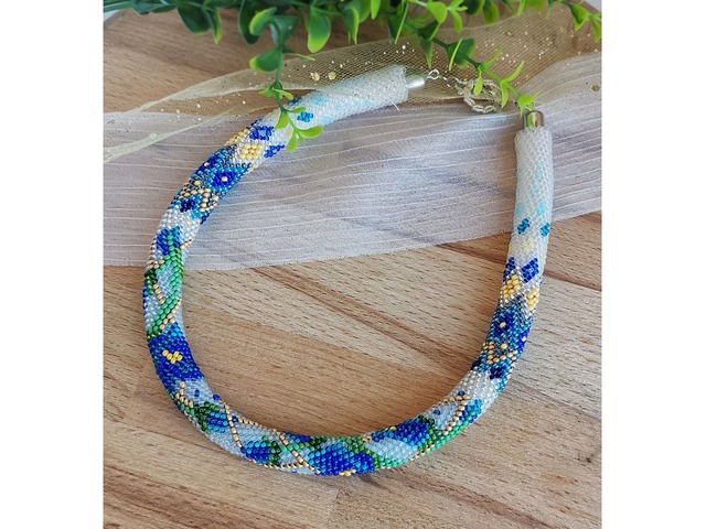 Прикраса із бісеру кольє-джгут "Волошковий танок"