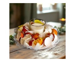 Великодній підсвічник ручної роботи з яєчної шкаралупи та декором, діаметр 20 см