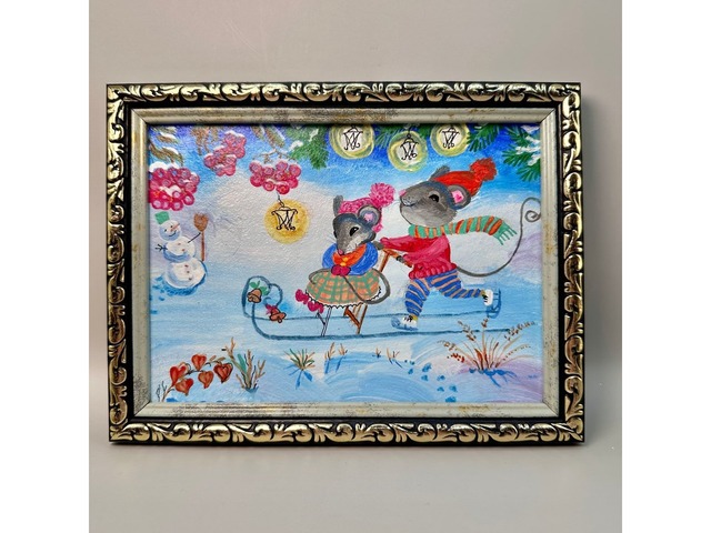 Картина написана  акриловими фарбами *Мишки*.