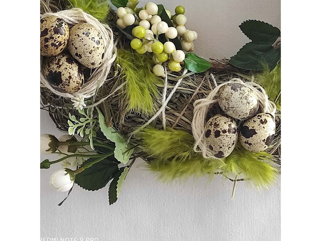 Великодній вінок з перепелиними яйцями – ексклюзивний подарунок ручної роботи