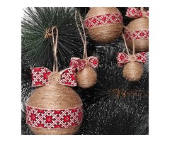 Новорічні іграшки в українському стилі — набір оригінальних ялинкових кульок (6 шт).