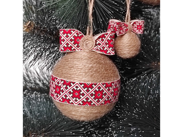 Новорічні іграшки в українському стилі — набір оригінальних ялинкових кульок (6 шт).