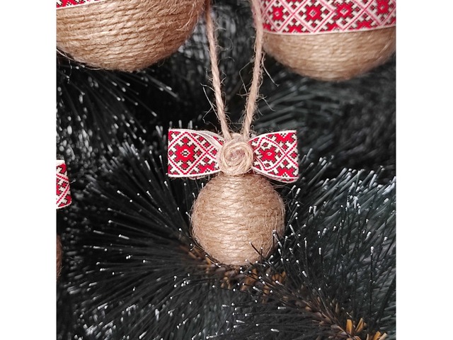 Новорічні іграшки в українському стилі — набір оригінальних ялинкових кульок (6 шт).