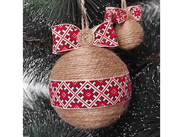 Новорічні іграшки в українському стилі — набір оригінальних ялинкових кульок (6 шт).