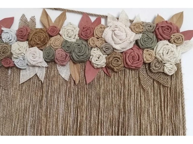 Панно на стіну в стилі бохо з джуту та мішковини