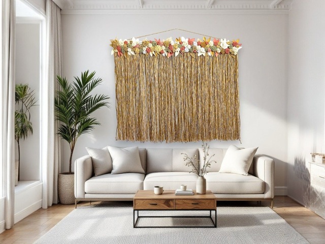 Панно на стіну в стилі бохо з джуту та мішковини