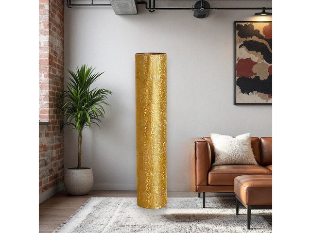 Висока золота підлогова ваза 80 см циліндрична форма декор для інтер’єру